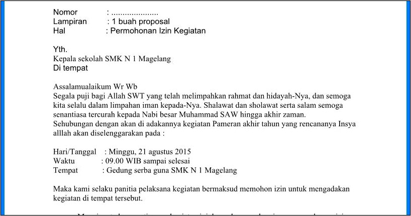 Contoh Surat Permohonan Mengadakan Kegiatan Disekolah