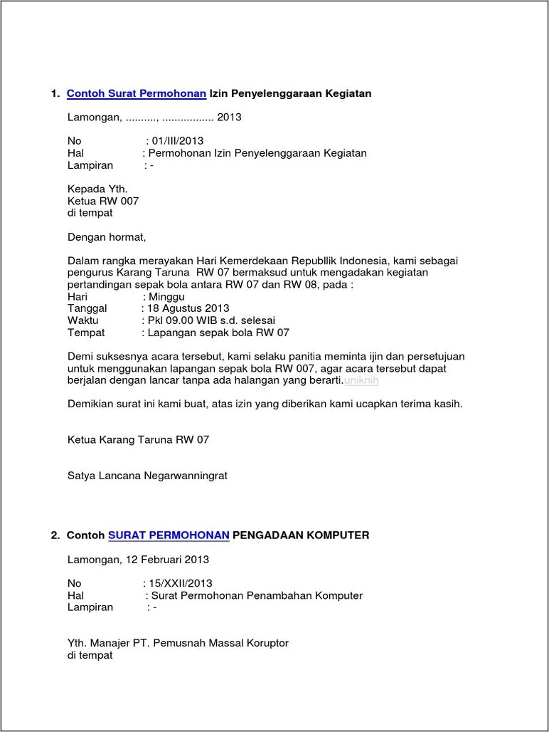 Contoh Surat Permohonan Mengajukan Sp 3