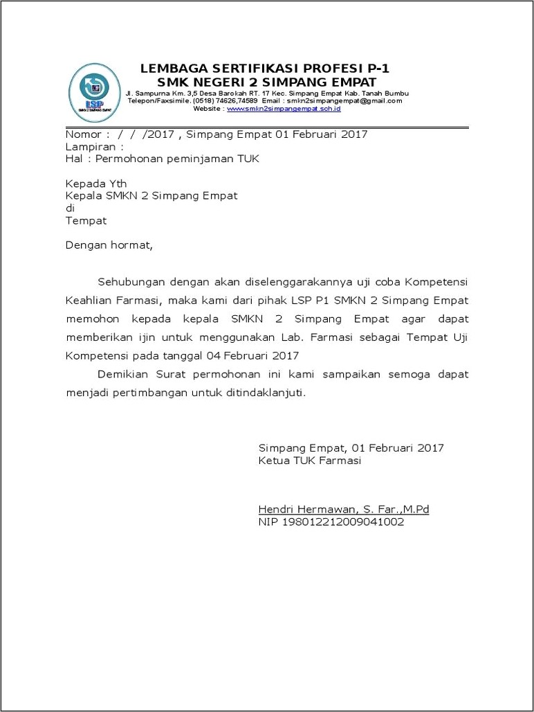 Contoh Surat Permohonan Mengikuti Uji Kompetensi Tenaga Kesehatan