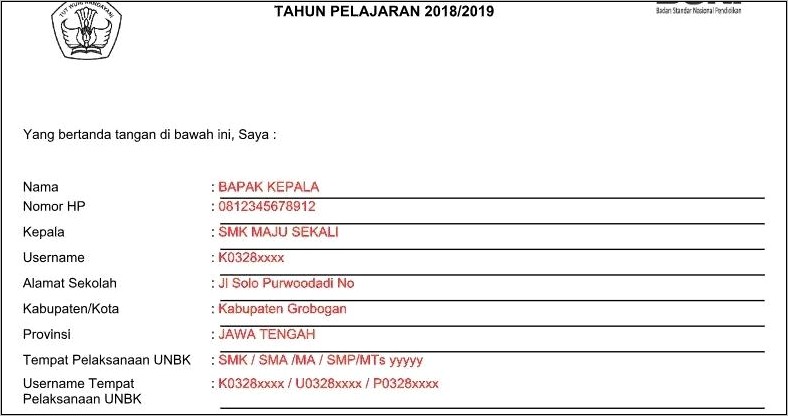 Contoh Surat Permohonan Mengikuti Ujian Nasional