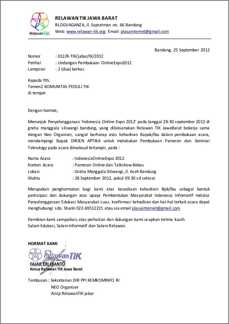Contoh Surat Permohonan Mengisi Tari Pembuka Acara