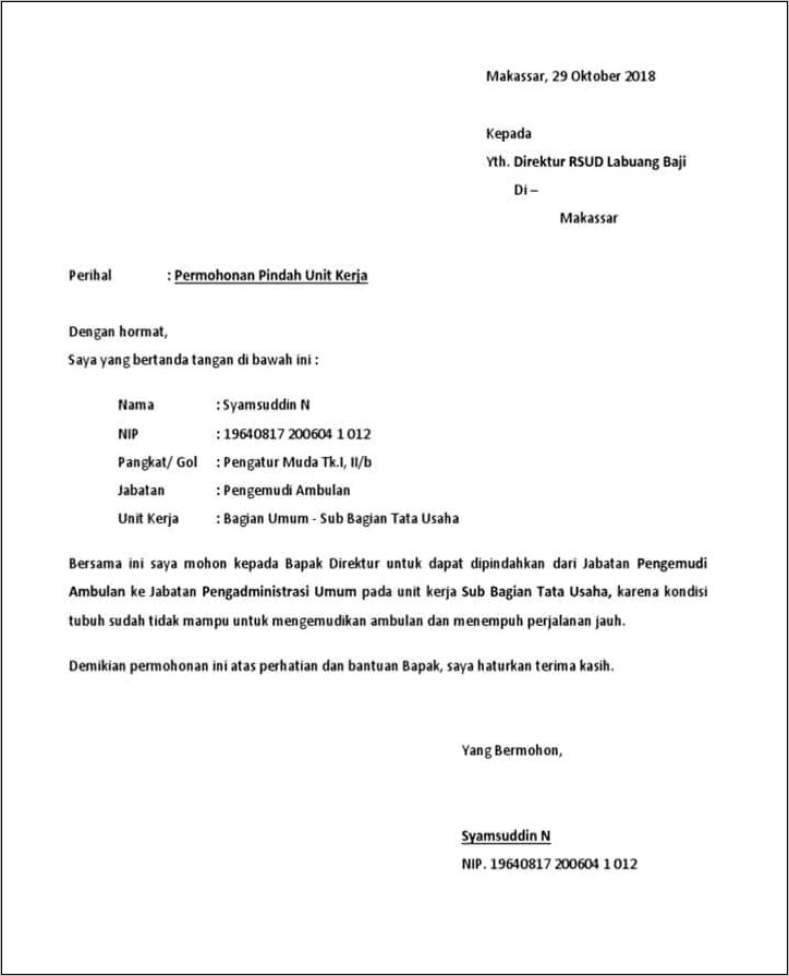 Contoh Surat Permohonan Menjadi Kepala Tata Usaha