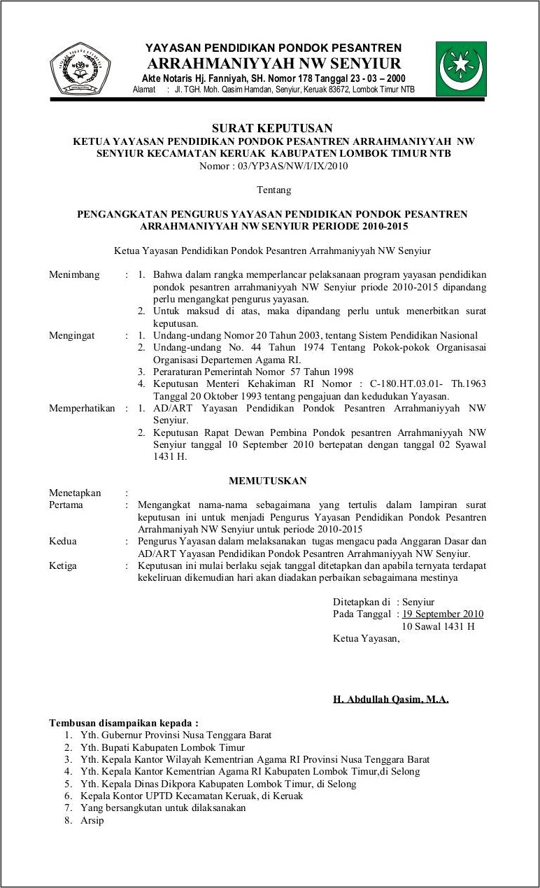 Contoh Surat Permohonan Menjadi Pengawas Yayasan Kepada Bupati