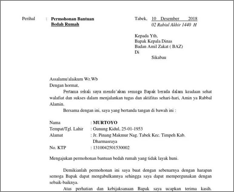 Contoh Surat Permohonan Mesin Jahit