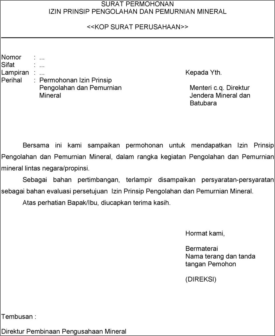 Contoh Surat Permohonan Minyak