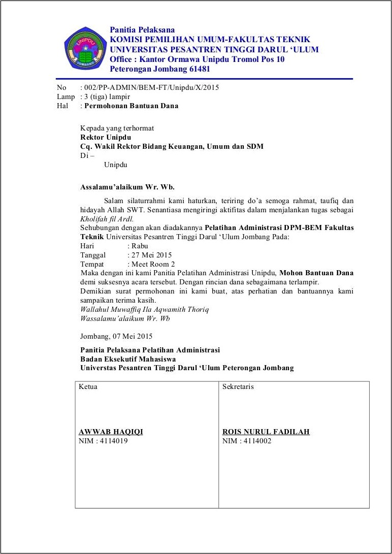 Contoh Surat Permohonan Moderator