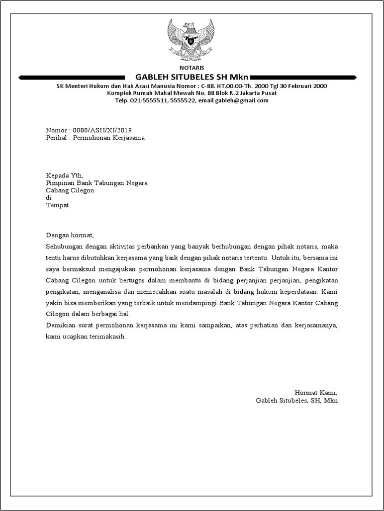 Contoh Surat Permohonan Mou Dengan Bank