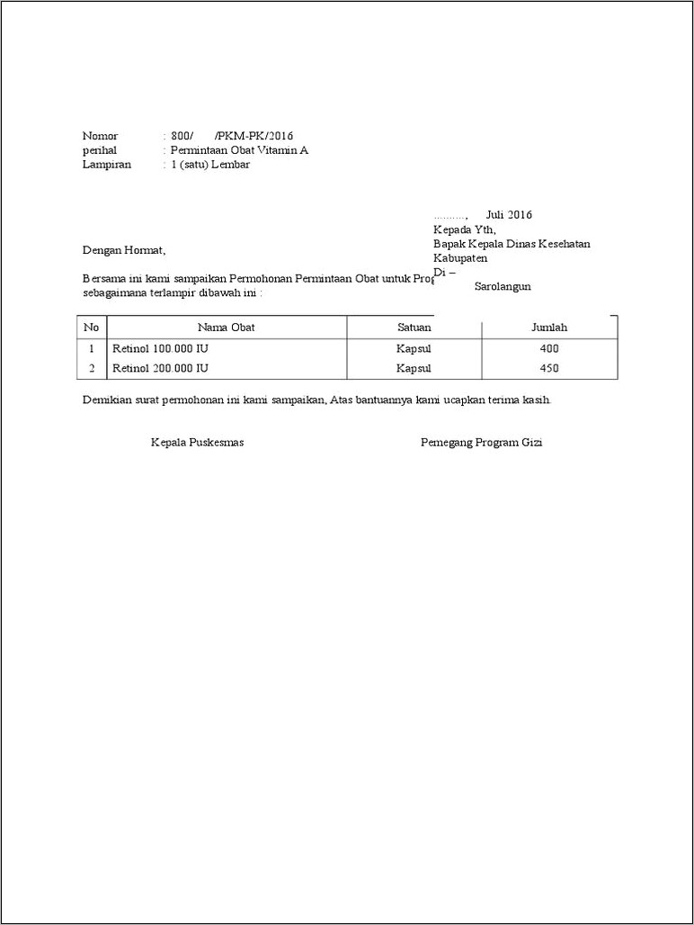 Contoh Surat Permohonan Mou Pengadaan Obat