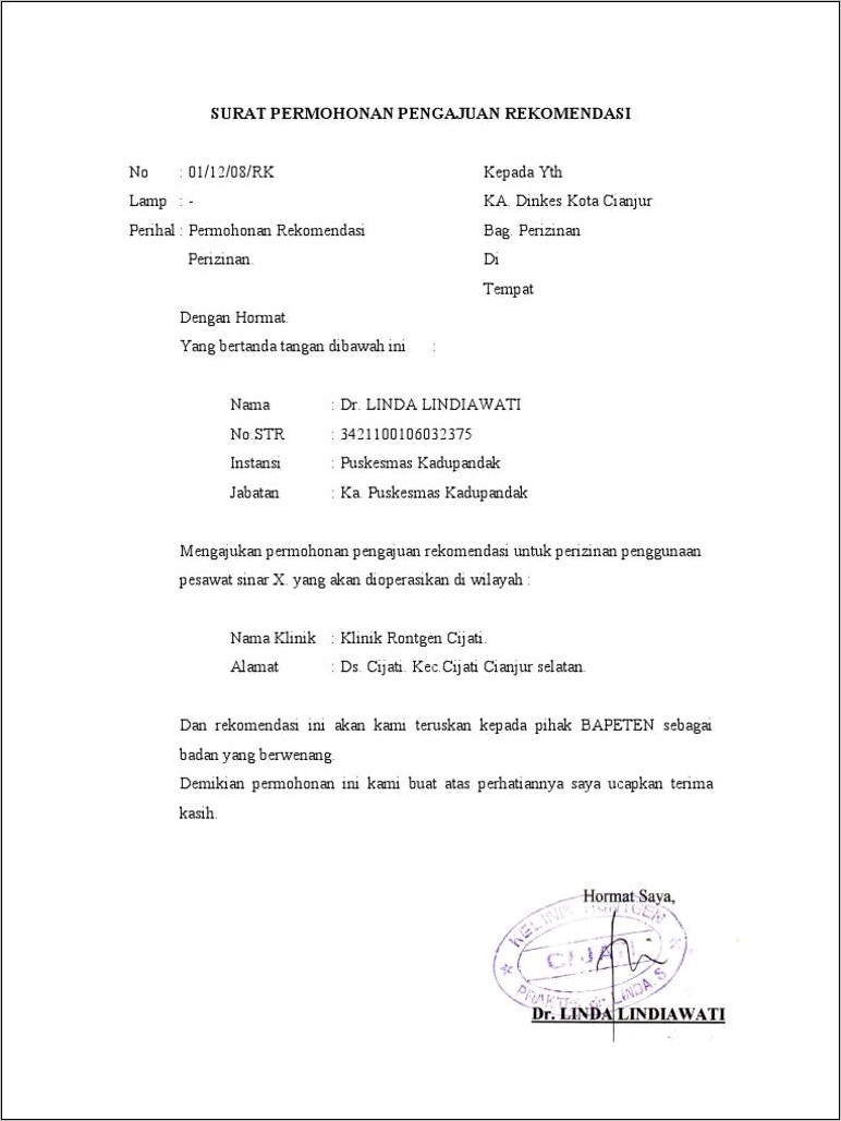 Contoh Surat Permohonan Mou