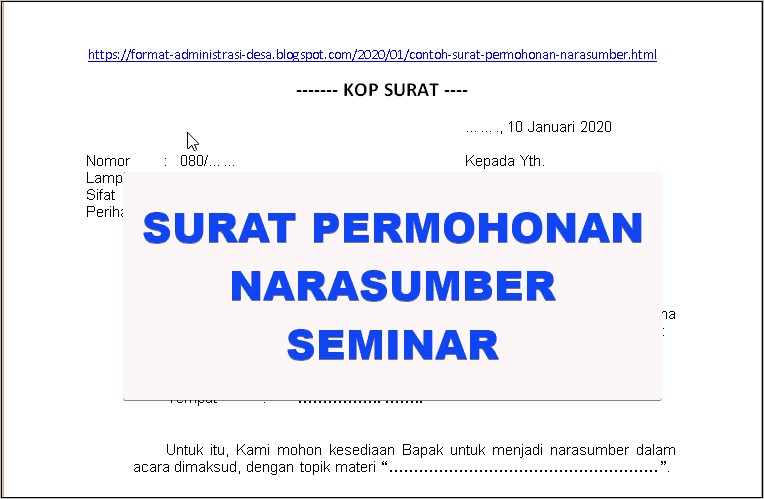 Contoh Surat Permohonan Narasumber Pengajian Docx