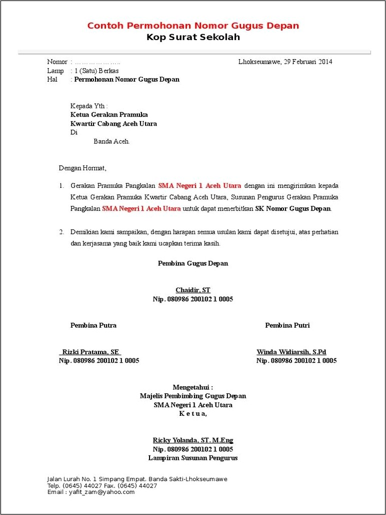 Contoh Surat Permohonan Nomor Surat