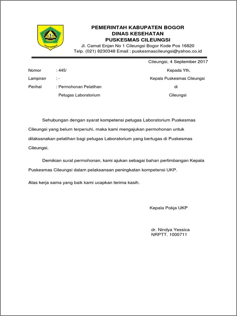 Contoh Surat Permohonan Ojt