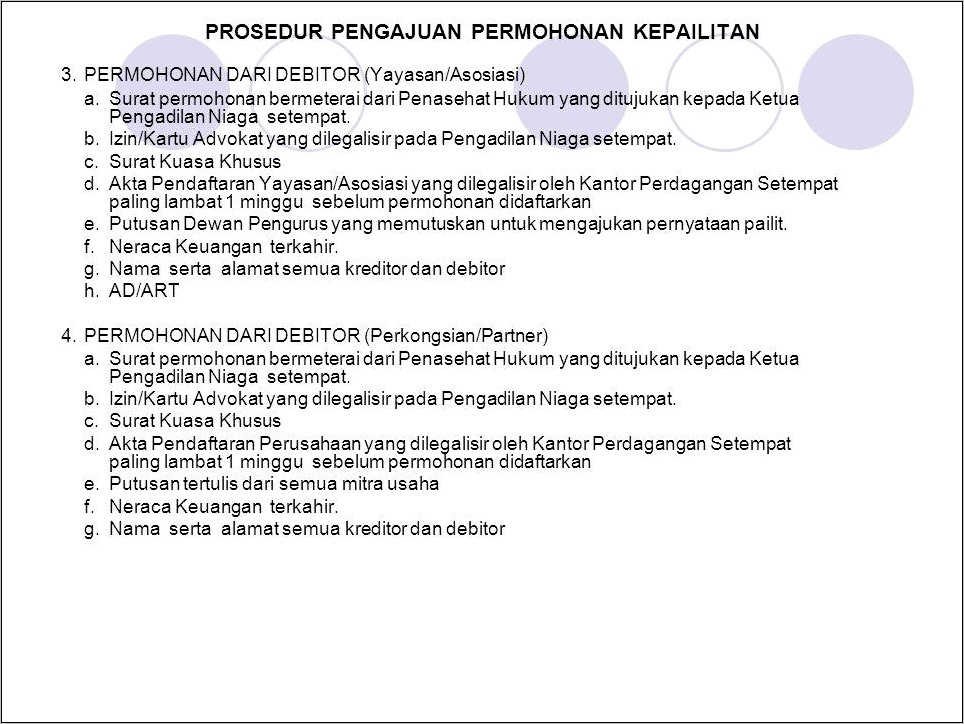 Contoh Surat Permohonan Pailit