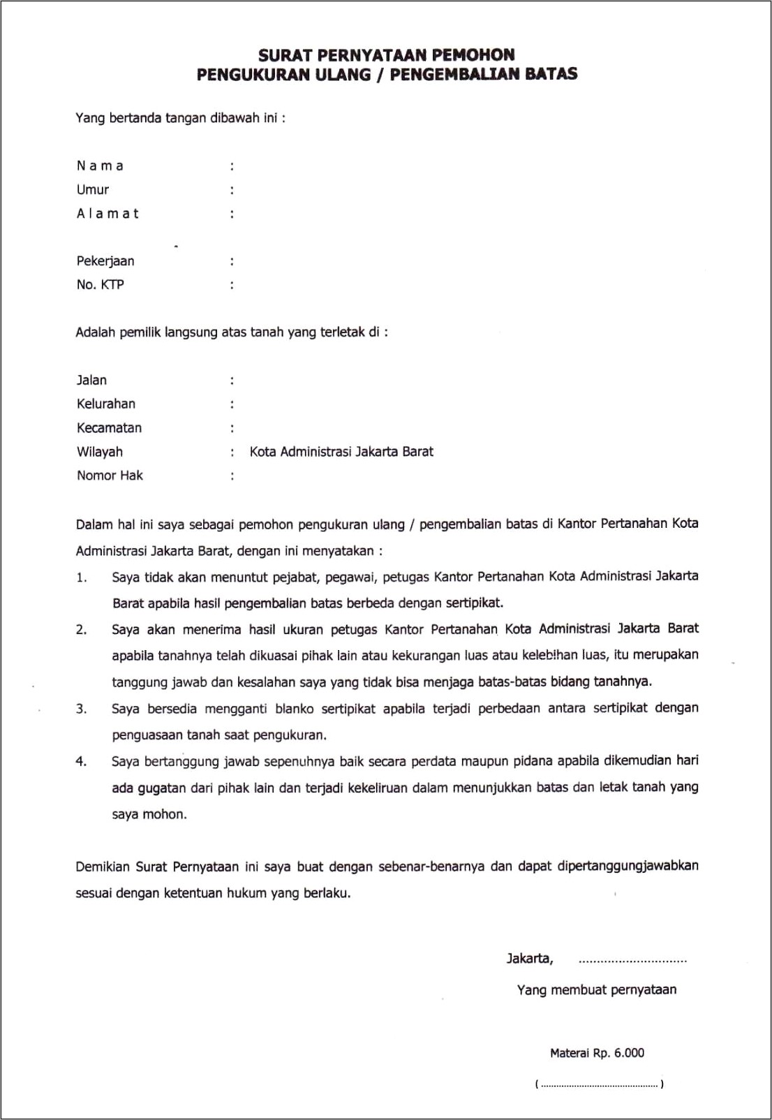 Contoh Surat Permohonan Patok