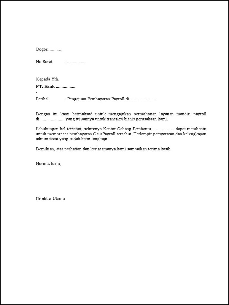 Contoh Surat Permohonan Payroll Ke Bank Mandiri