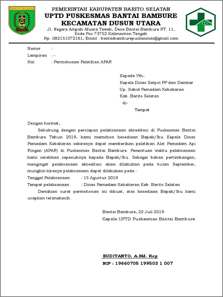 Contoh Surat Permohonan Pelatihan Apar