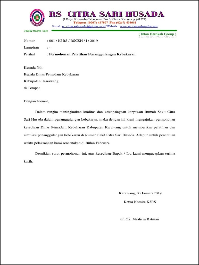 Contoh Surat Permohonan Pelatihan Ke Dinas Kesehatan