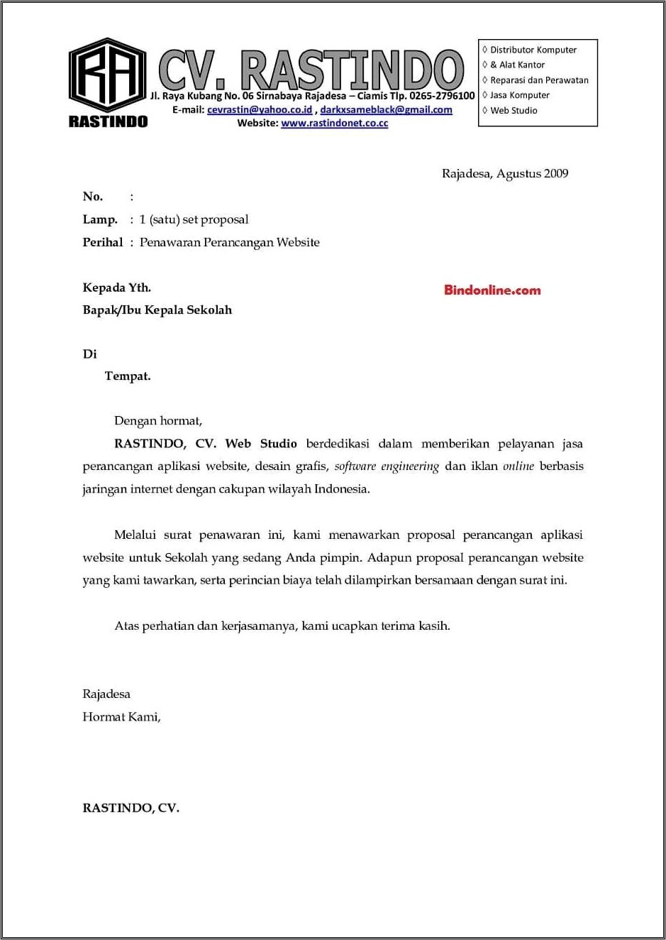 Contoh Surat Permohonan Pemasangan Internet Di Sekolah