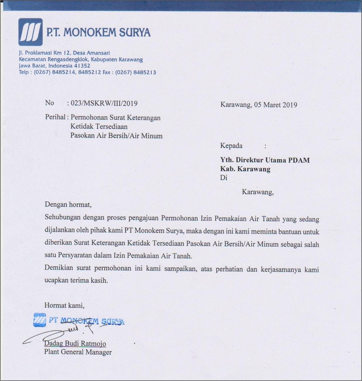 Contoh Surat Permohonan Pemasangan Jaringan Internet  Surat permohonan