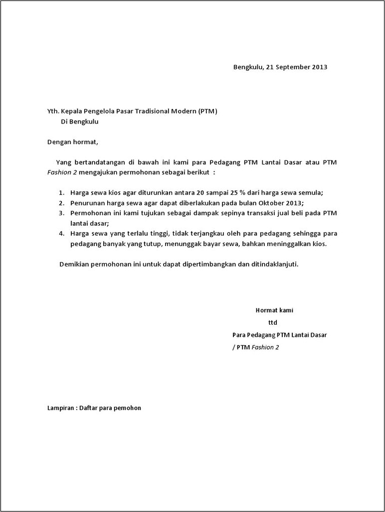 Contoh Surat Permohonan Pembayaran Sewa