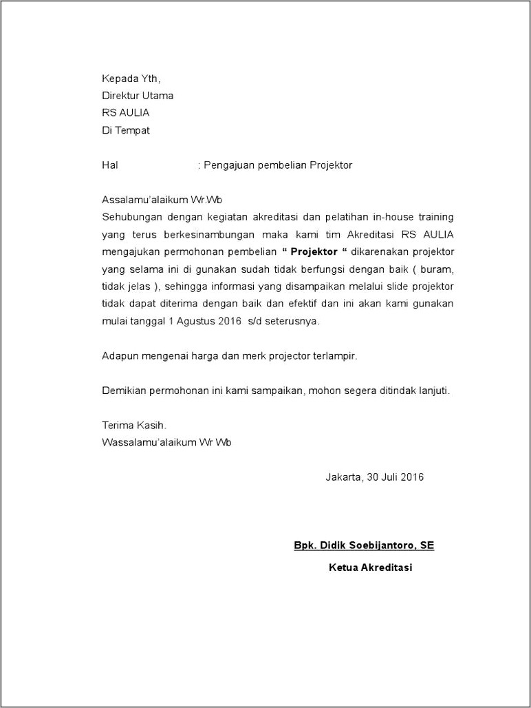 Contoh Surat Permohonan Pembelian