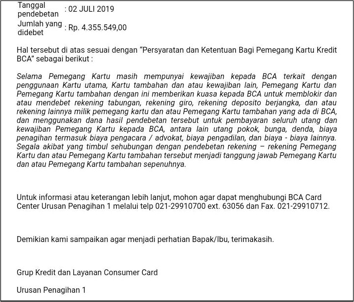 Contoh Surat Permohonan Pemberhentian Autodebet