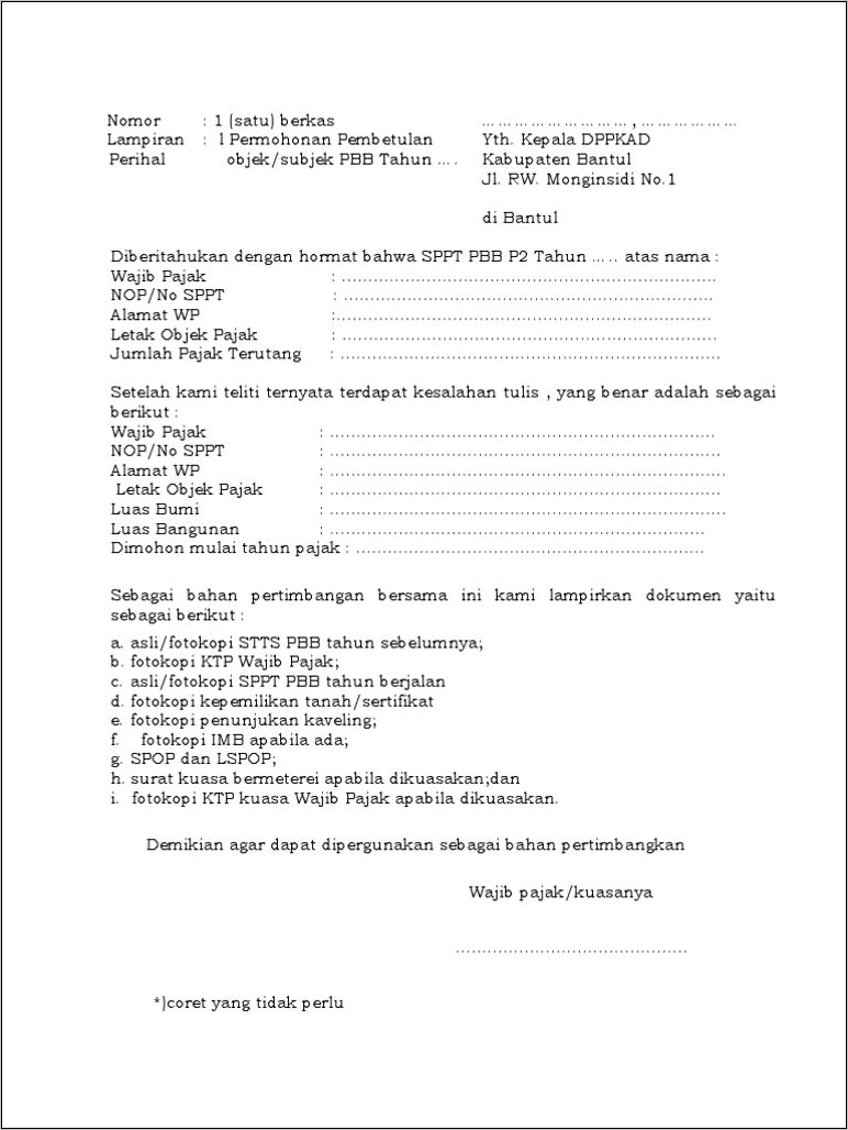 Contoh Surat Permohonan Pembetulan Data
