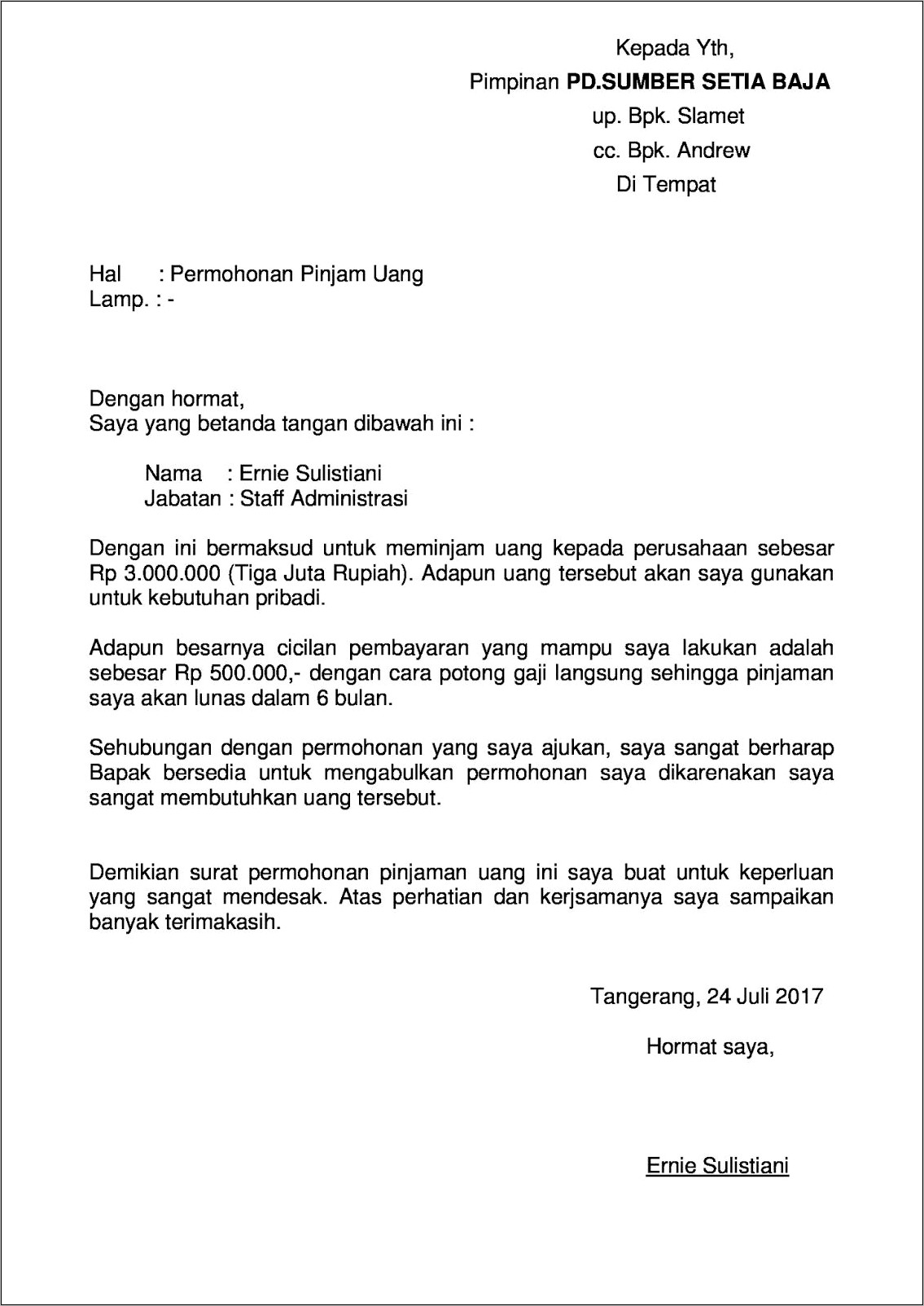 Contoh Surat Permohonan Pembiayaan Pembelian Kendaraan