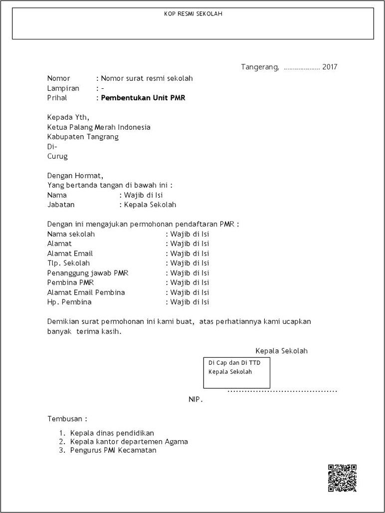 Contoh Surat Permohonan Pembina Pmr