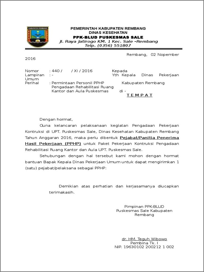 Contoh Surat Permohonan Pemeriksaan Barang Pengadaan 2019