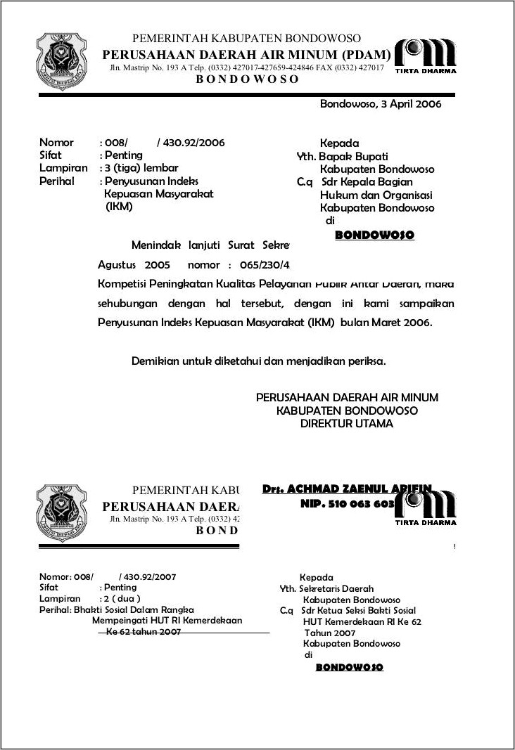 Contoh Surat Permohonan Pemindahan Meteran Pdam