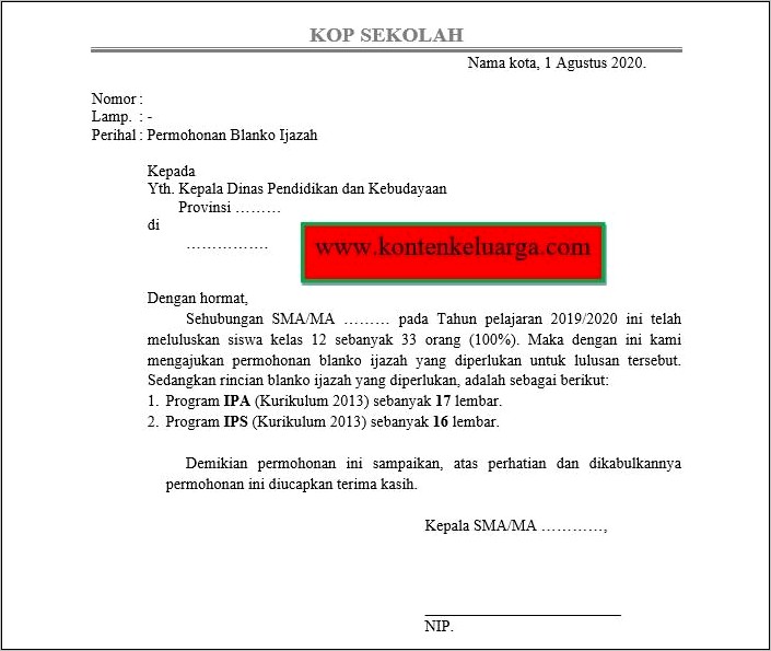 Contoh Surat Permohonan Peminjaman Ijazah