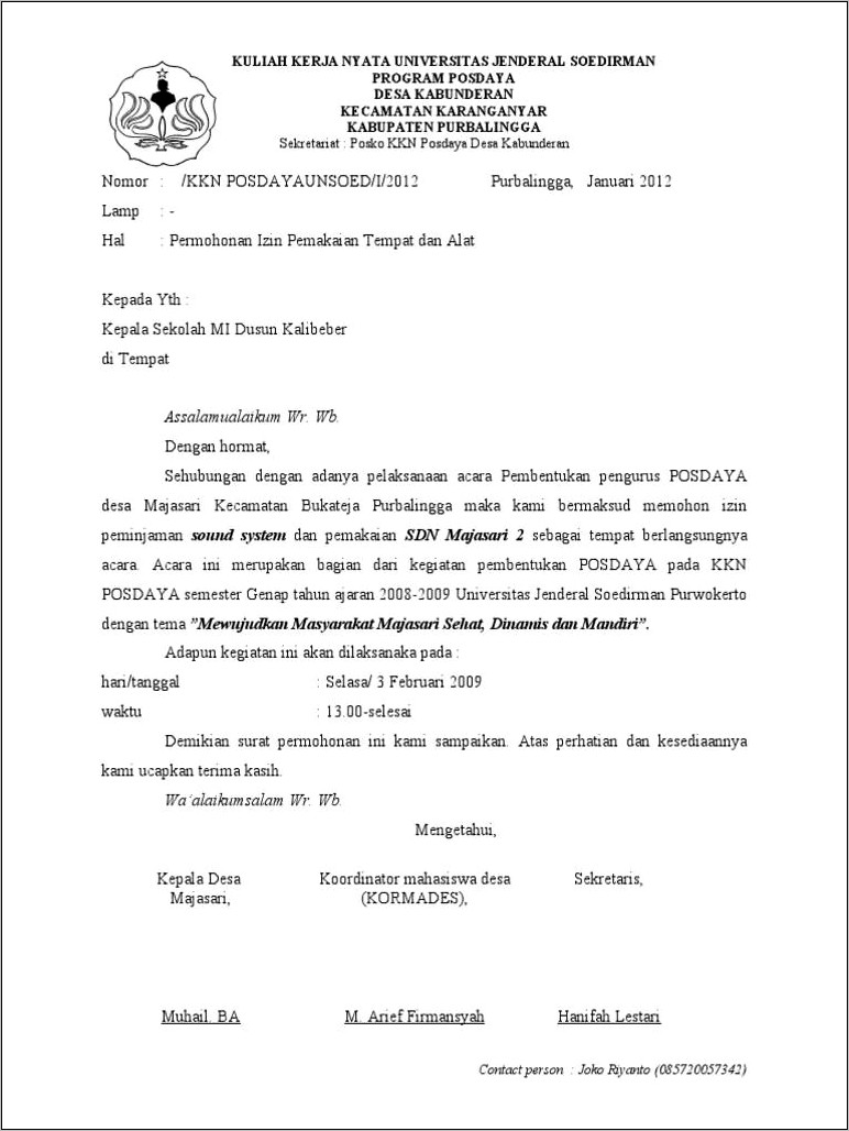 Contoh Surat Permohonan Peminjaman Tempat Doc