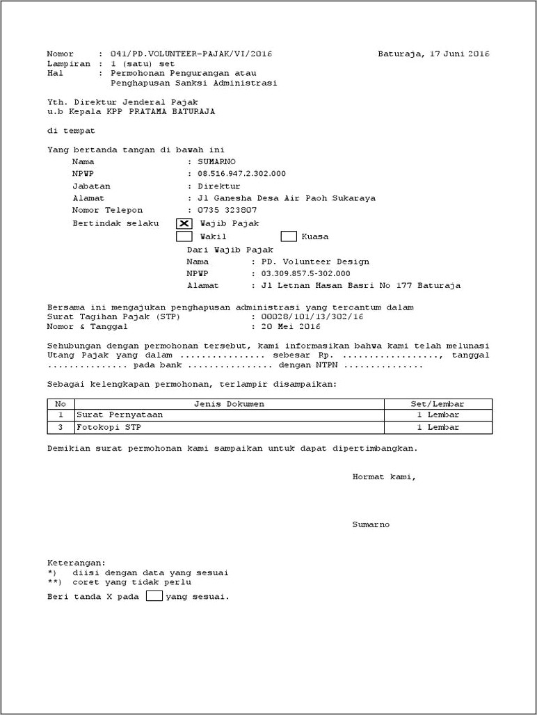 Contoh Surat Permohonan Pemutihan