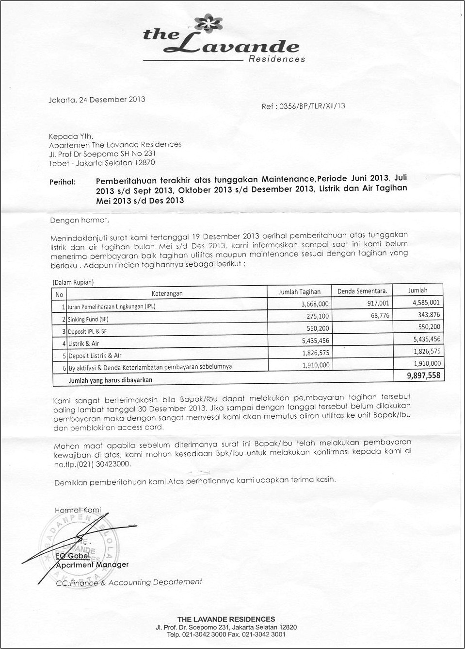 Contoh Surat Permohonan Pemutusan Aliran Listrik