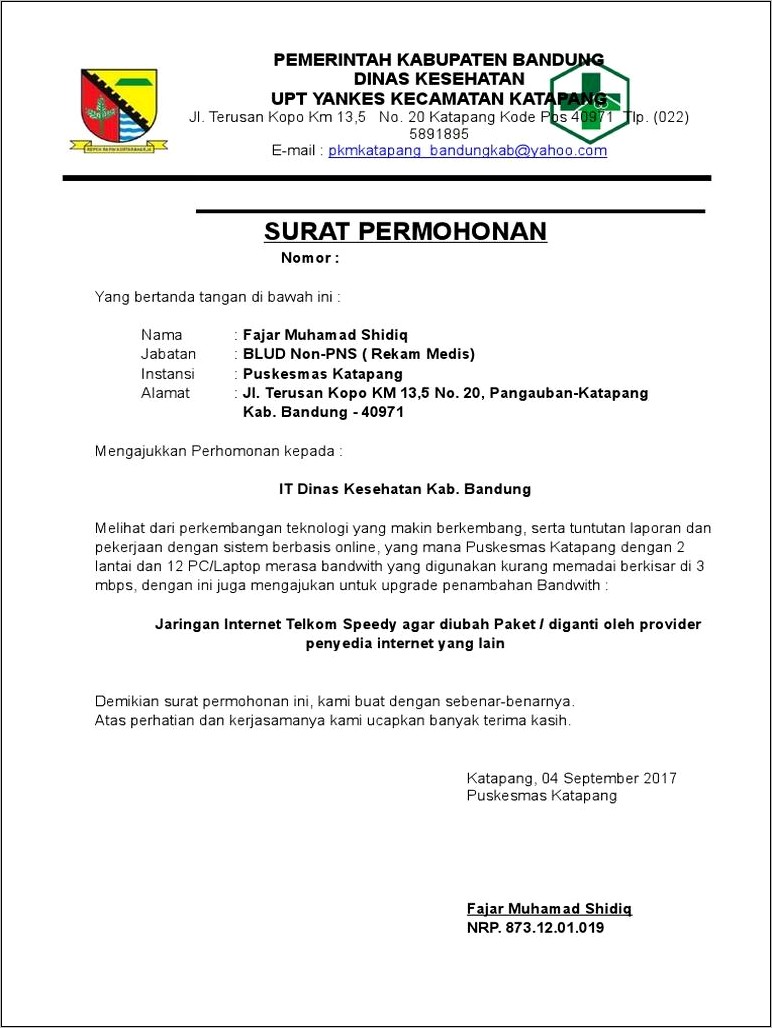 Contoh Surat Permohonan Penambahan Jaminan