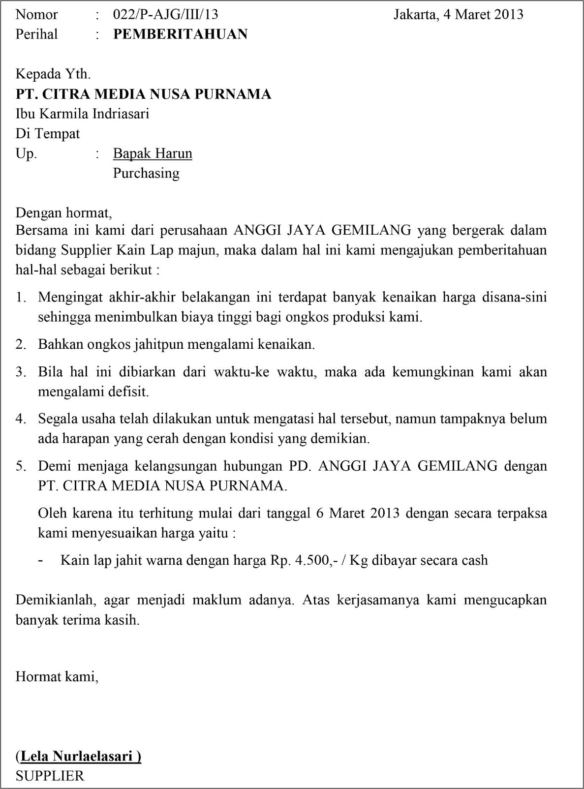 Contoh Surat Permohonan Penambahan Lokasi Vendor