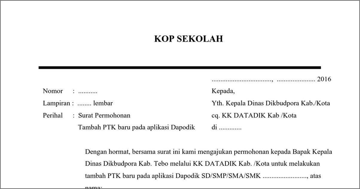 Contoh Surat Permohonan Penambahan Ptk