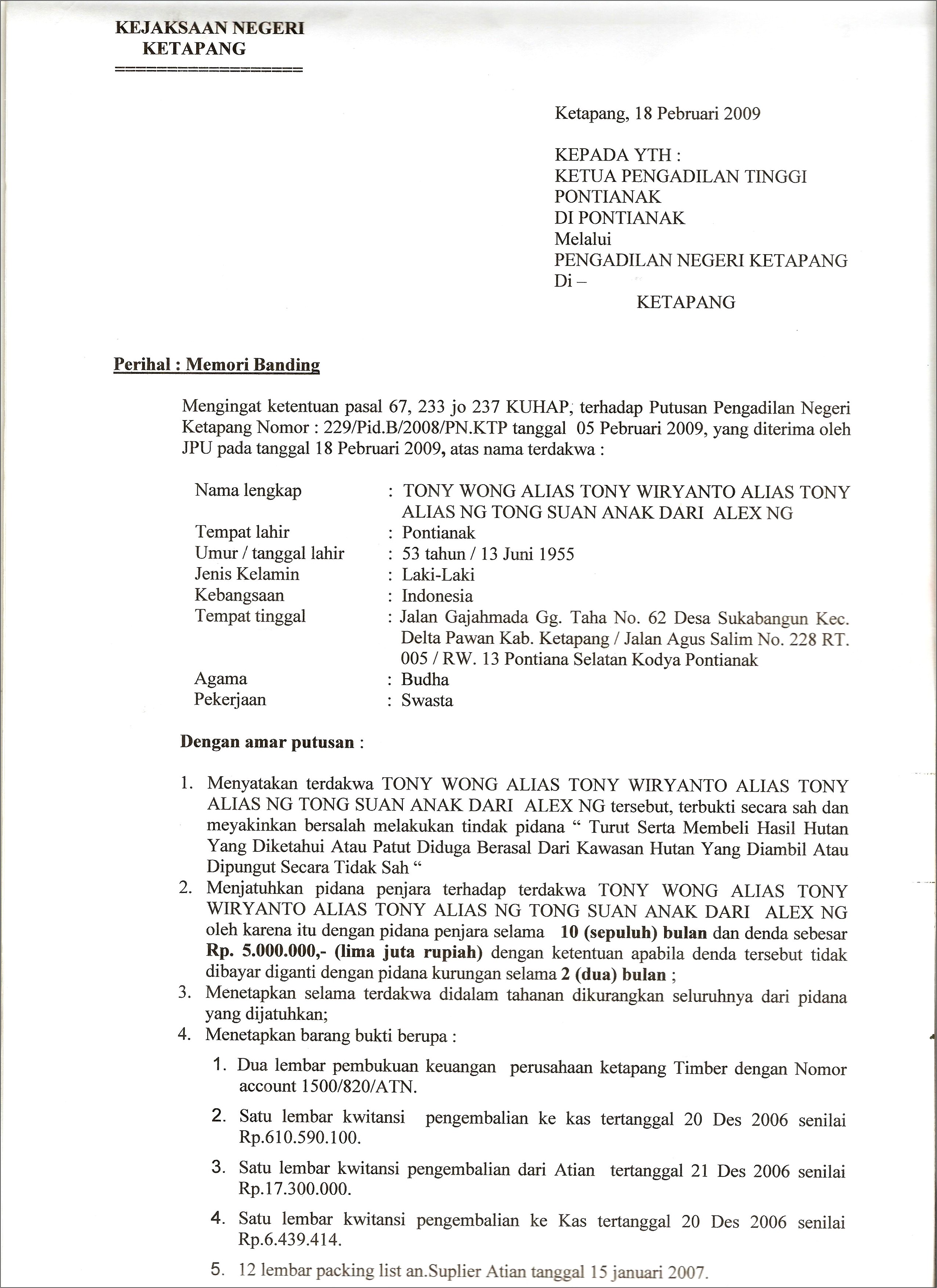 Contoh Surat Permohonan Pencabutan Banding