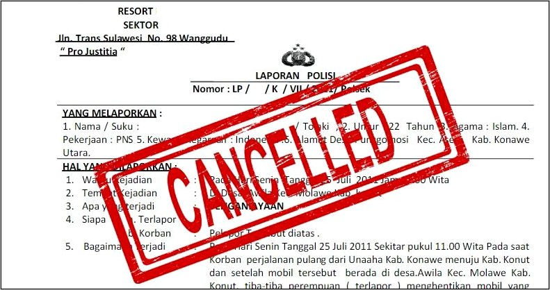 Contoh Surat Permohonan Pencabutan Laporan Kepolisian Pdf