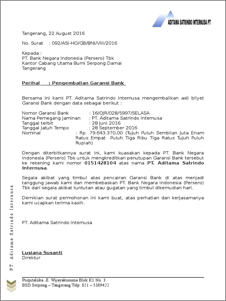 Contoh Surat Habis Bayar Bank