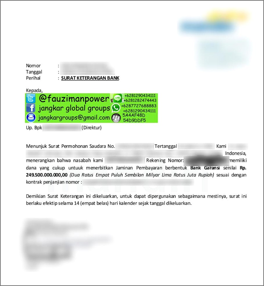 Contoh Surat Permohonan Pencairan Dana Bank Garansi