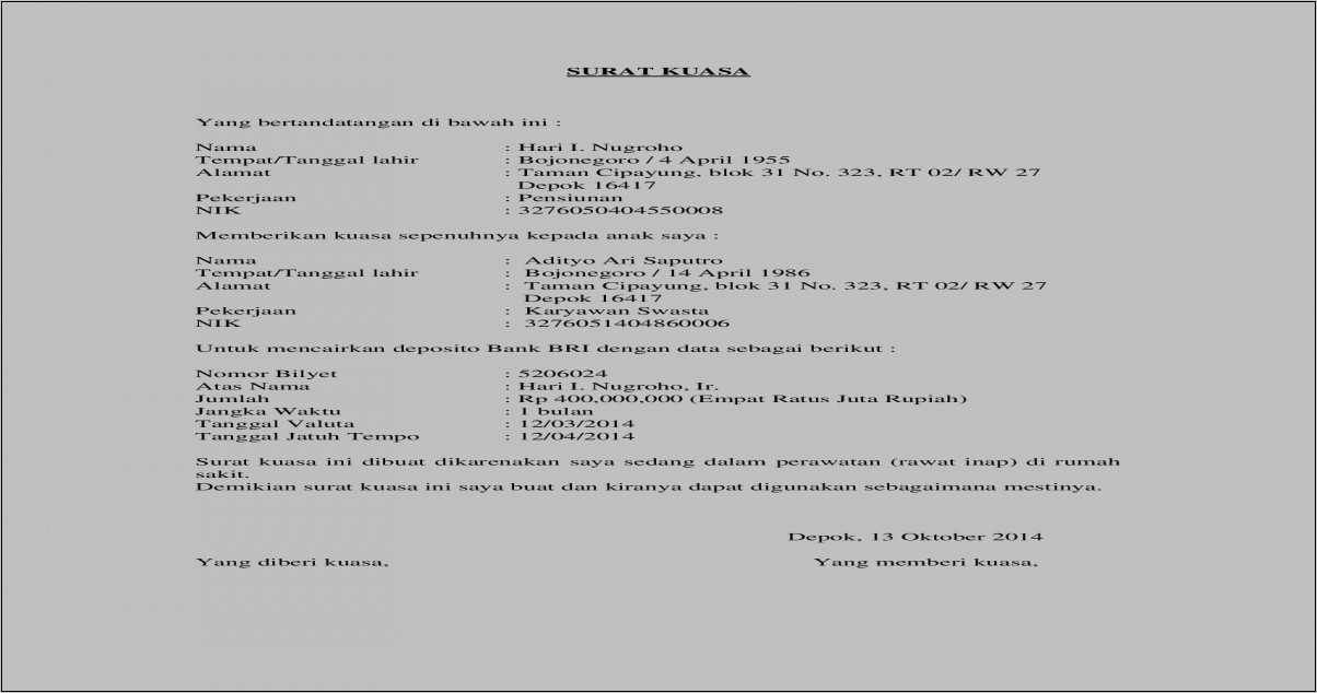 Contoh Surat Permohonan Pencairan Deposito Bank Mandiri