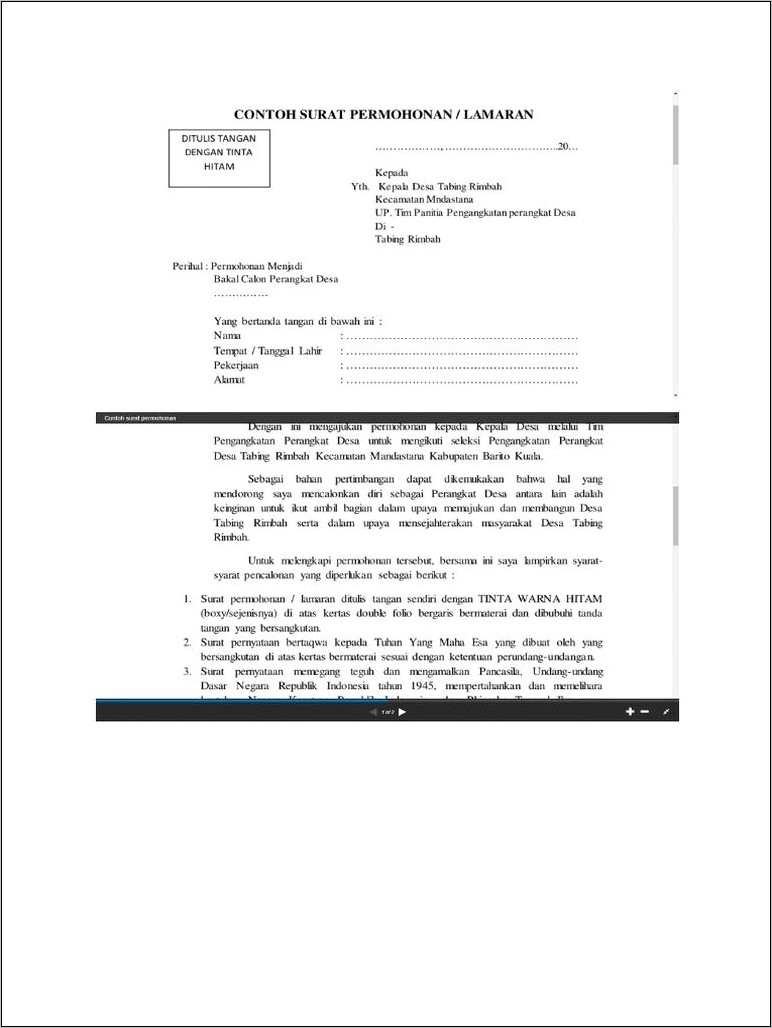 Contoh Surat Permohonan Pencalonan Kepala Desa