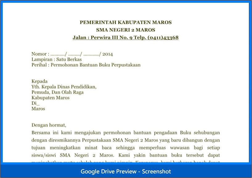 Contoh Surat Permohonan Pengadaan Alat Perpustakaan Ke Dinas Pendidikan