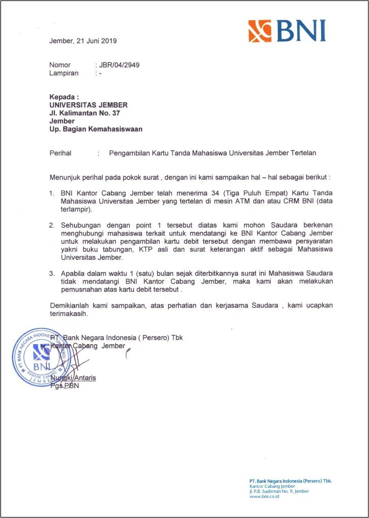Contoh Surat Permohonan Pengadaan Atm Mandiri