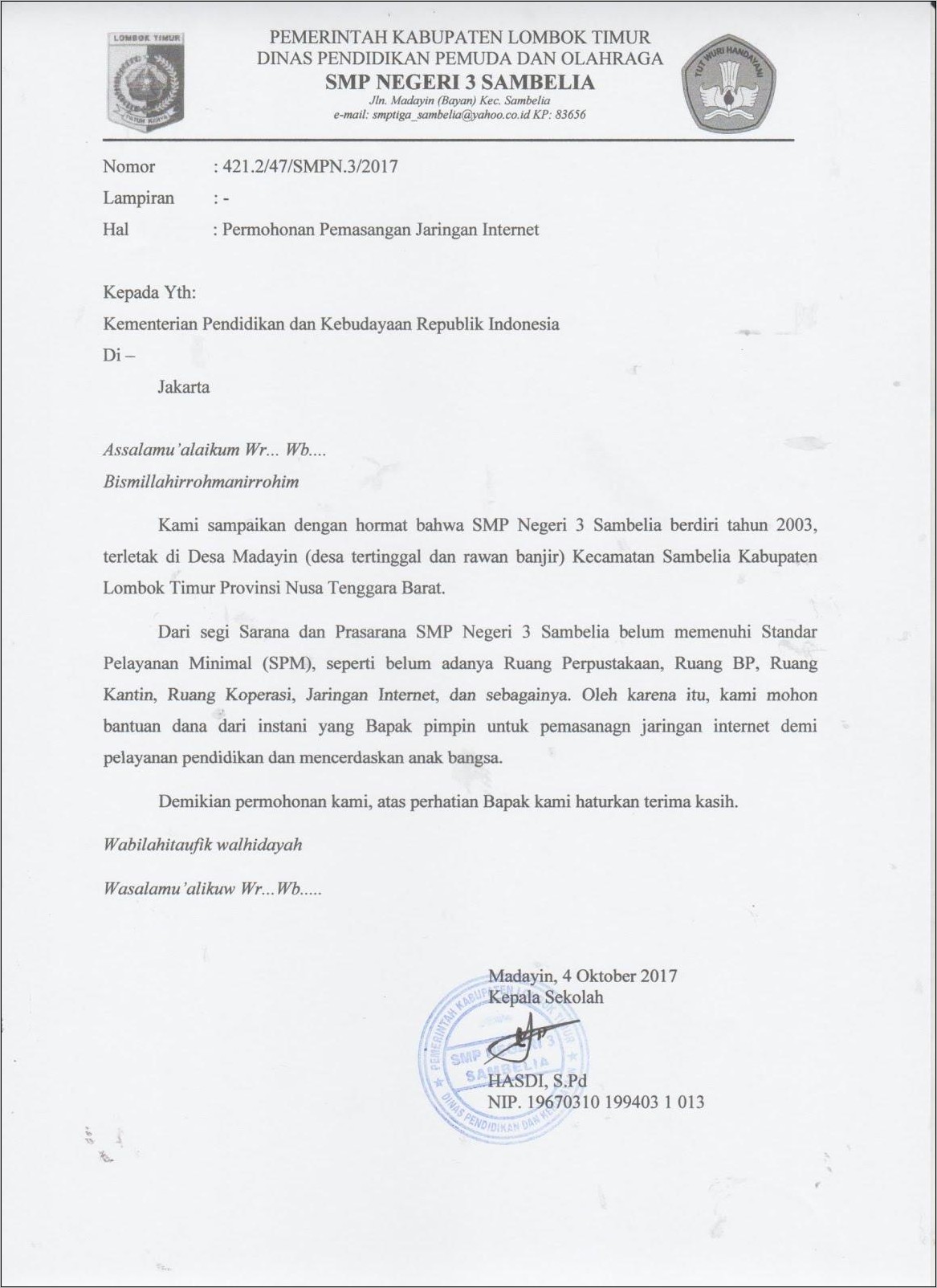 Contoh Surat Permohonan Pengadaan Cctv