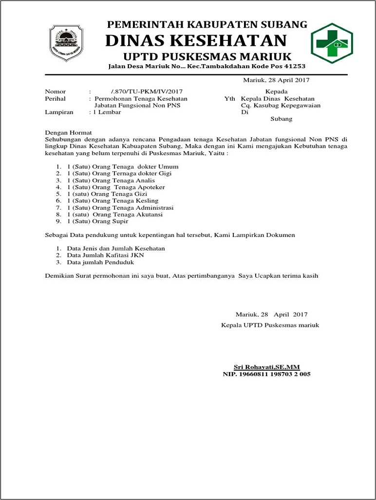 Contoh Surat Permohonan Pengadaan Pelatihan
