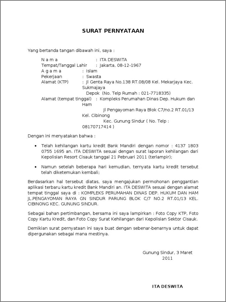 Contoh Surat Permohonan Pengajuan Bg Ke Bank Mandiri