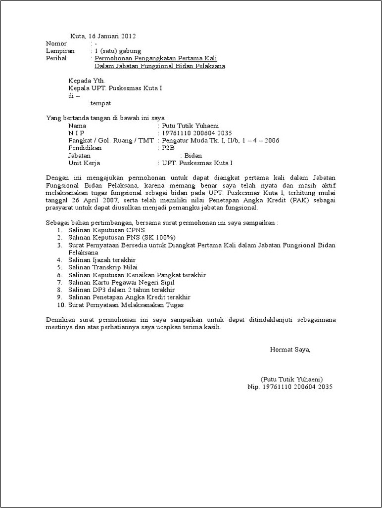 Contoh Surat Permohonan Pengajuan Jafa